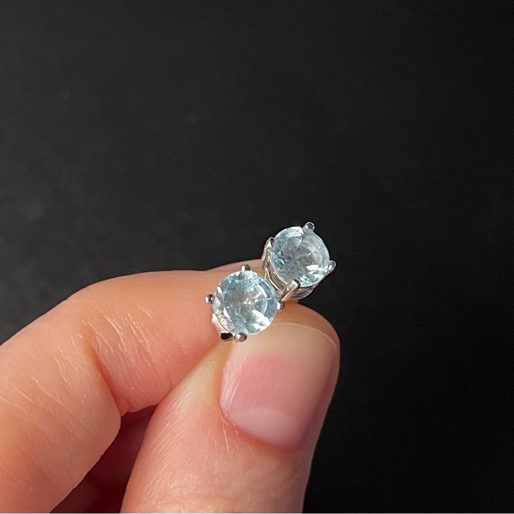 Aquamarine Stud Earrings, 925 Sterling Silver